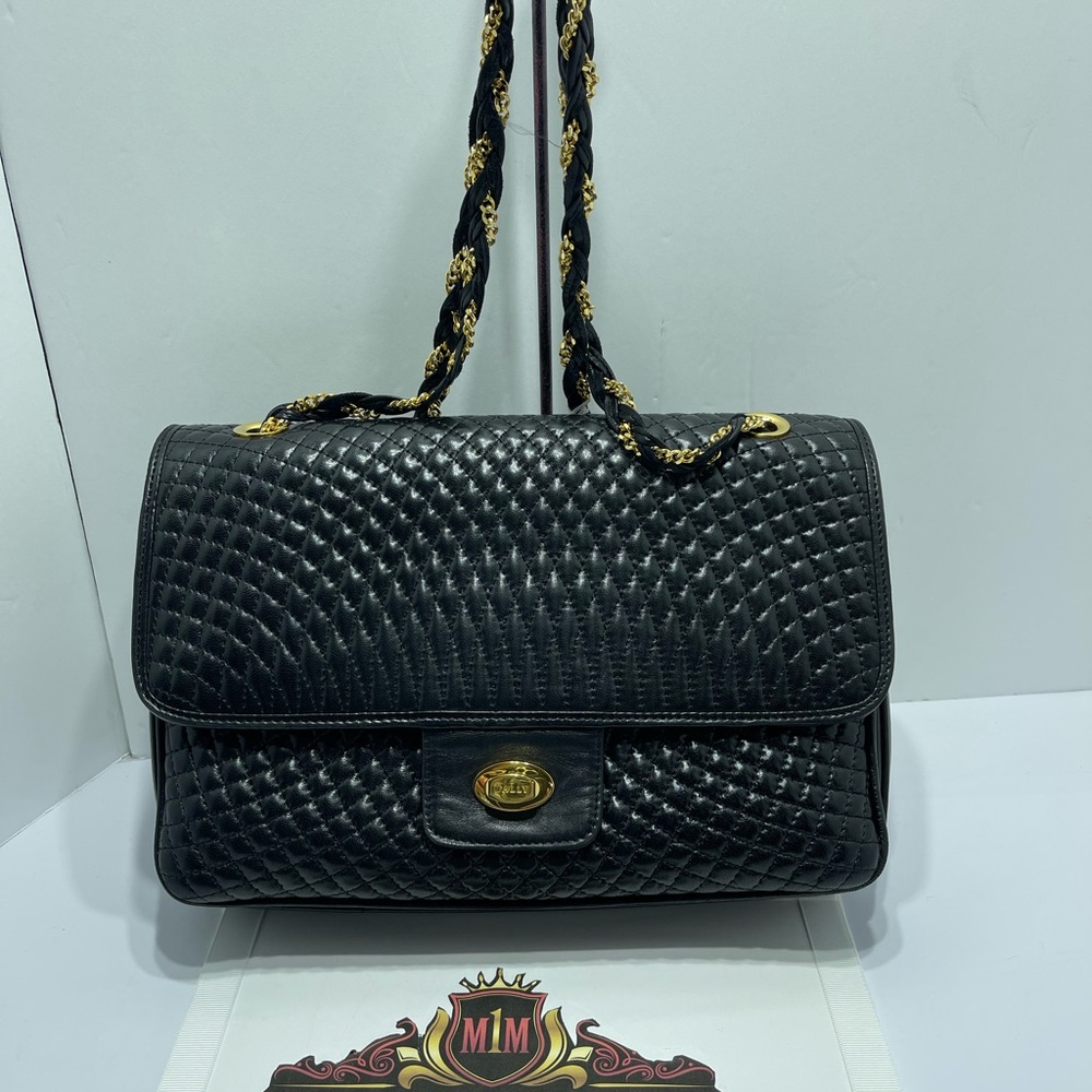 Bally Quilted Leather Shoulder Bag in Black. - Picture 6 of 16